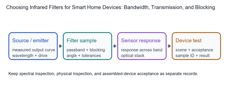 Smart-home infrared filter selection and sample-approval workflow